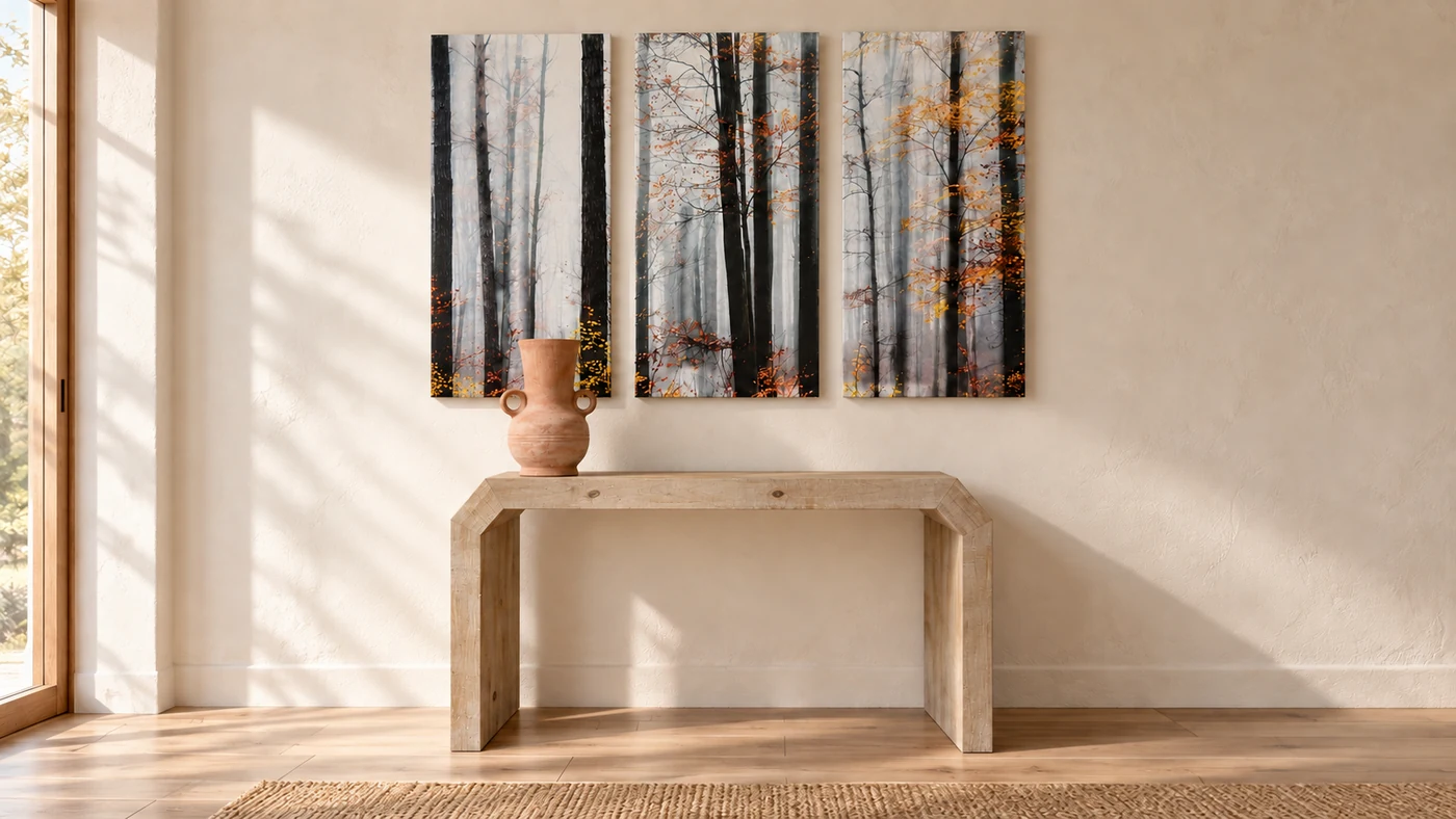 Room scene showing Console, Art and Vase.