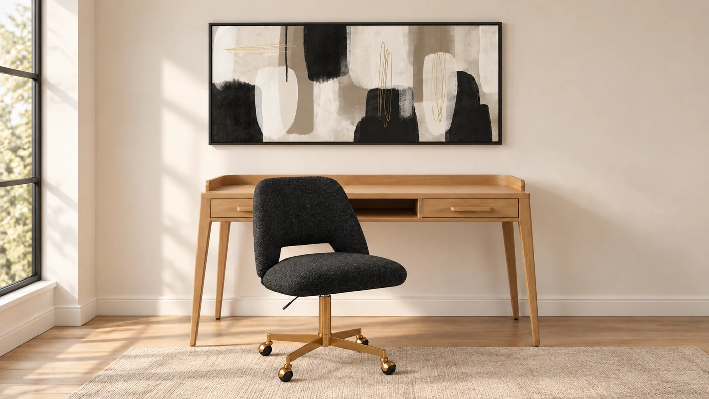 Room scene showing Desk, Chair and Art.